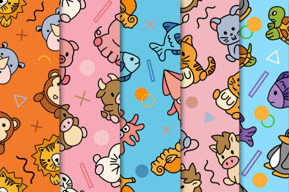 30 Set Bundle Cute Animal Seamless Pattern Background Clipart