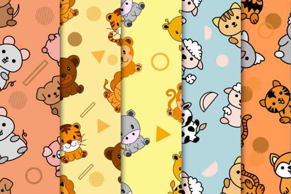 30 Set Bundle Cute Animal Seamless Pattern Background Clipart