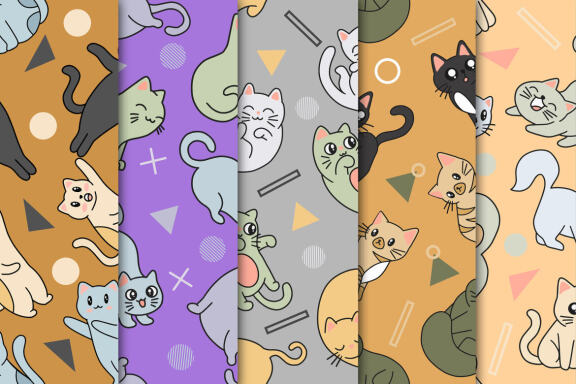 25 Set Bundle Cute Cat Kitten Seamless Pattern Background Clipart