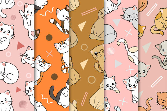 25 Set Bundle Cute Cat Kitten Seamless Pattern Background Clipart