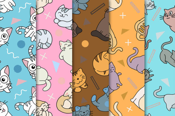 25 Set Bundle Cute Cat Kitten Seamless Pattern Background Clipart