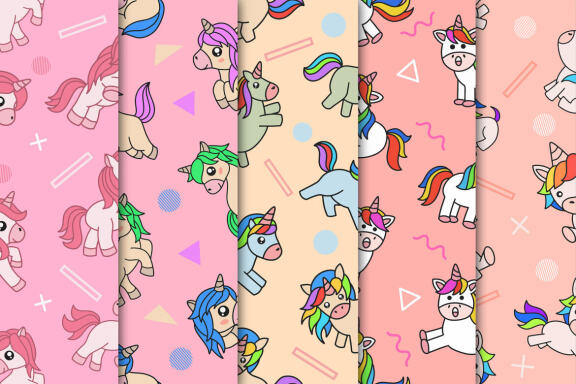 15 Set Bundle Cute Unicorn Magical Seamless Pattern Background Clipart