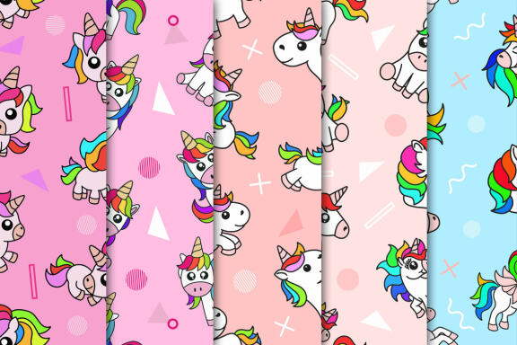 15 Set Bundle Cute Unicorn Magical Seamless Pattern Background Clipart
