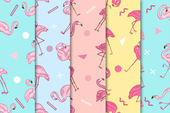 14 Set Bundle Cute Bird Flamingo Seamless Pattern Background for Kids Clipart