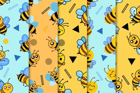 14 Set Bundle Cute Honey Bee Seamless Pattern Background Clipart
