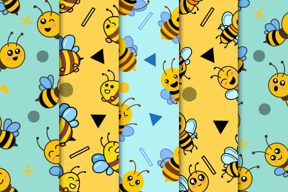14 Set Bundle Cute Honey Bee Seamless Pattern Background Clipart