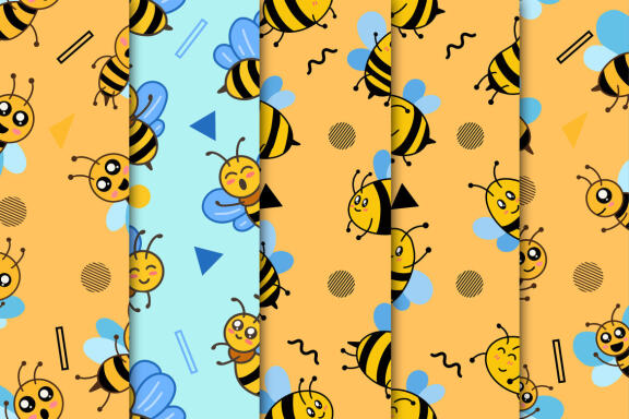 14 Set Bundle Cute Honey Bee Seamless Pattern Background Clipart