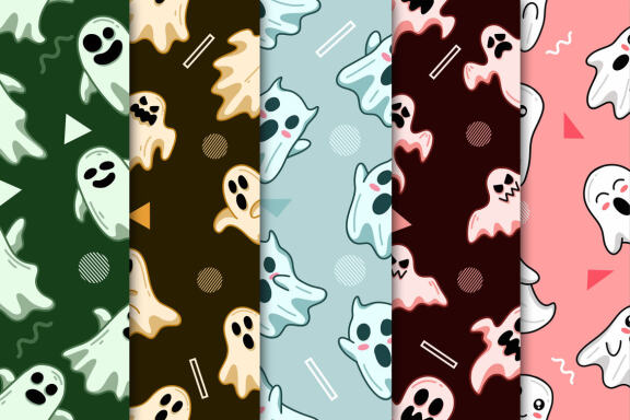 20 Set Cute Ghost Horror Halloween Seamless Pattern Background for Kids Clipart