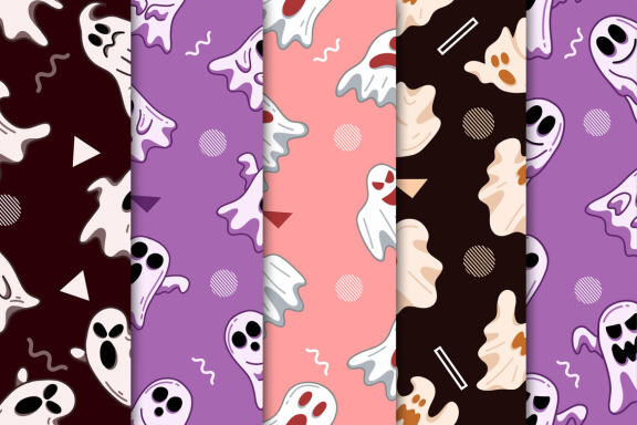 20 Set Cute Ghost Horror Halloween Seamless Pattern Background for Kids Clipart