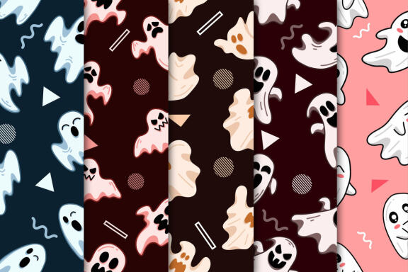 20 Set Cute Ghost Horror Halloween Seamless Pattern Background for Kids Clipart