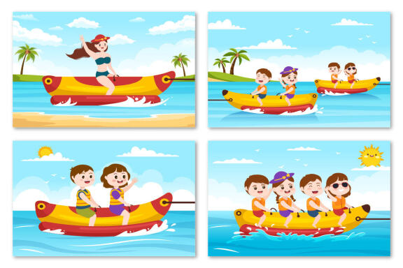 12 Playing Banana Boat and Jet Ski Illustration