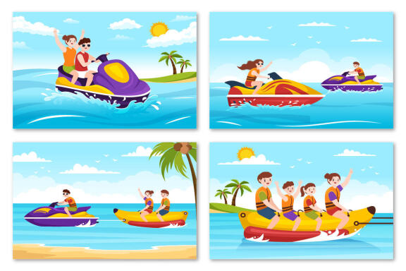 12 Playing Banana Boat and Jet Ski Illustration