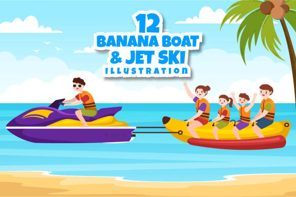 12 Playing Banana Boat and Jet Ski Illustration