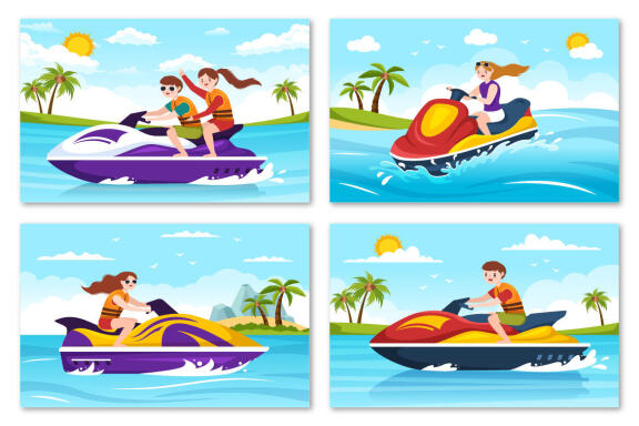 12 Playing Banana Boat and Jet Ski Illustration
