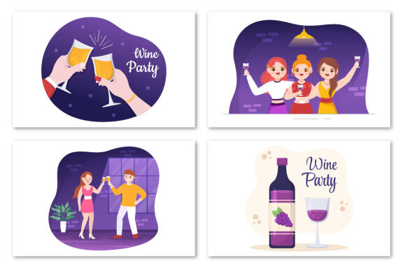 10 Wine Party Flat Illustration