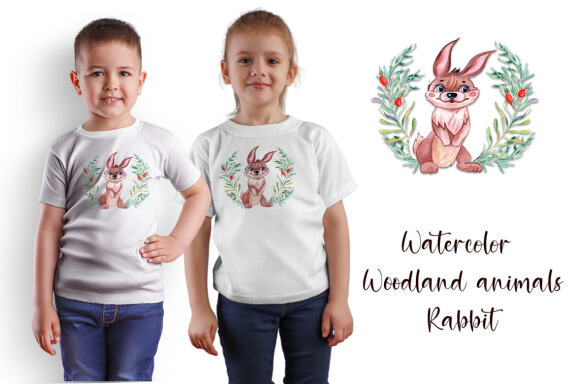 Watercolor Rabbit and beautiful wreath PNG for sublimation