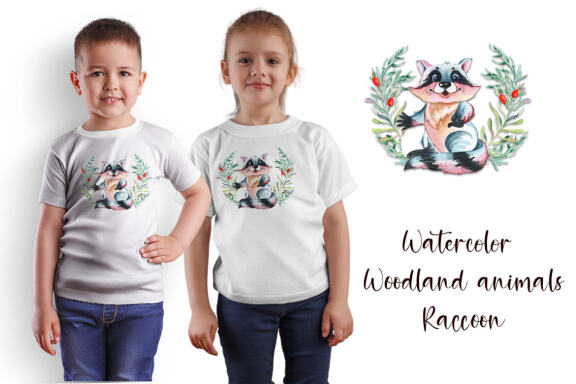 Watercolor Raccoon and beautiful wreath PNG for sublimation