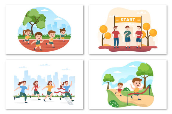 10 Running Race Flat Illustration