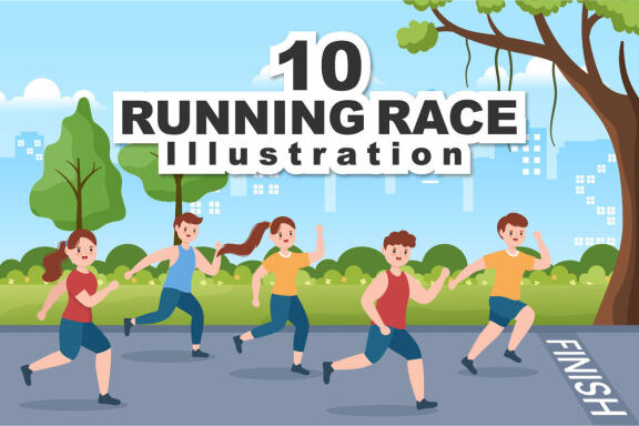 10 Running Race Flat Illustration