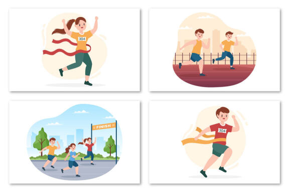 10 Running Race Flat Illustration