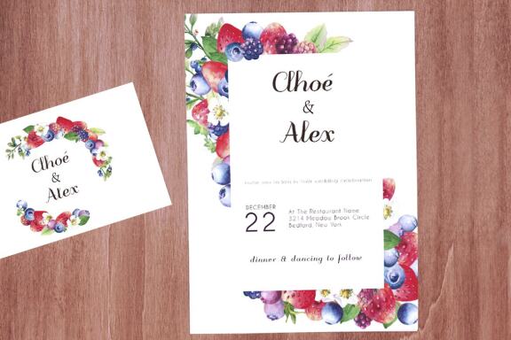 Watercolor Berry Frame Clipart, Wedding Invitation PNG