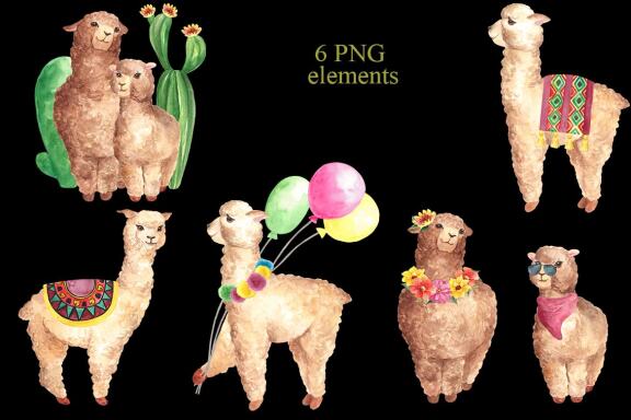 Watercolor Cute Llama & Alpaca Clipart Set, Nursery Clipart