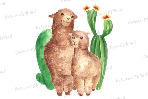 Watercolor Cute Llama & Alpaca Clipart Set, Nursery Clipart