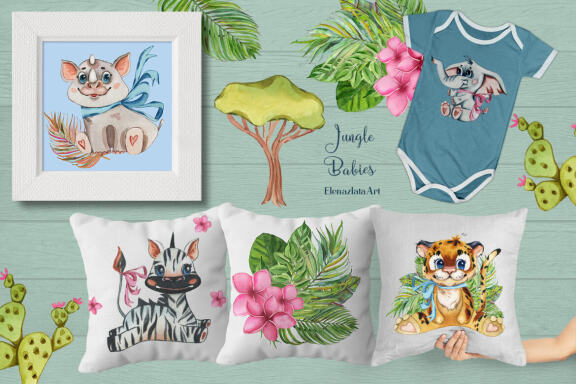 Jungle Babies of Africa. Watercolor Set