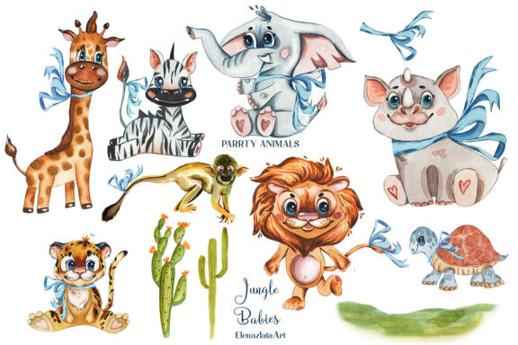 Jungle Babies of Africa. Watercolor Set