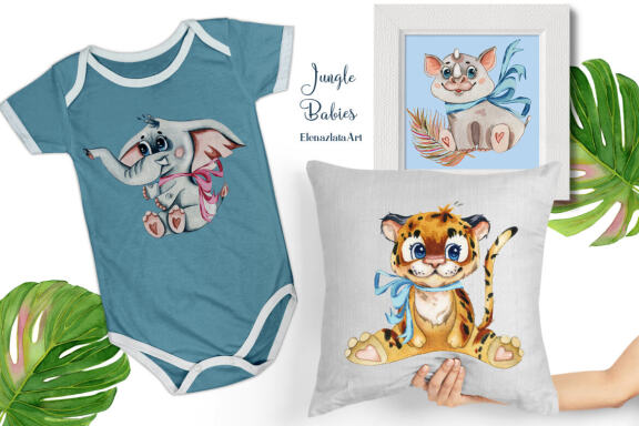 Jungle Babies of Africa. Watercolor Set