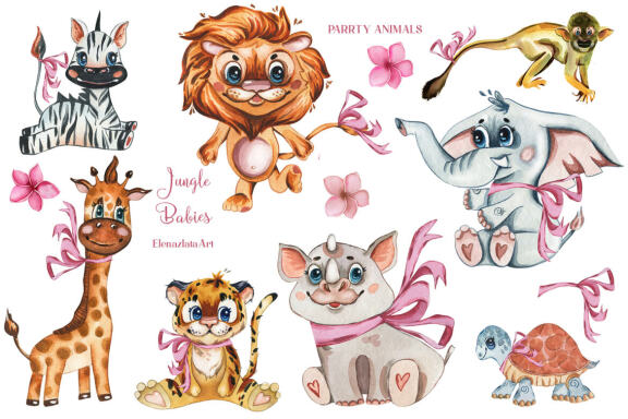Jungle Babies of Africa. Watercolor Set