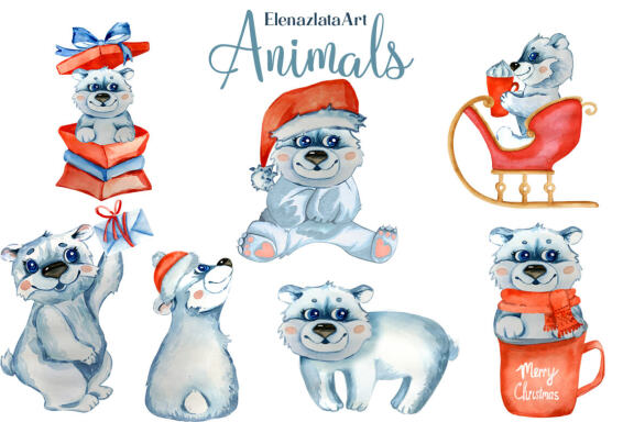 Polar bear watercolor clipart, cute bear Sublimation