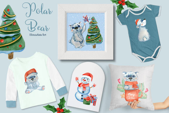 Polar bear watercolor clipart, cute bear Sublimation