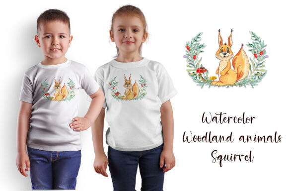 Watercolor squirrel and beautiful wreath PNG for sublimation