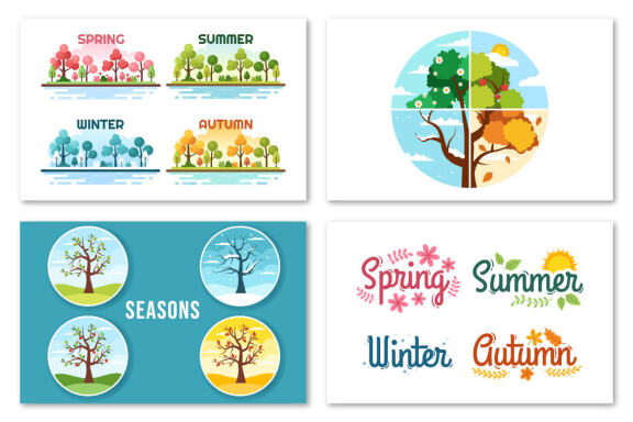 14 Scenery of the Four Seasons of Nature Illustration