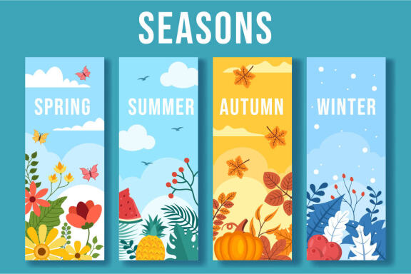 14 Scenery of the Four Seasons of Nature Illustration