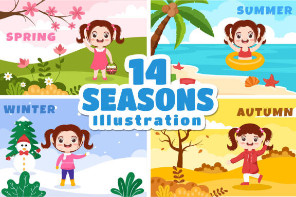 14 Scenery of the Four Seasons of Nature Illustration