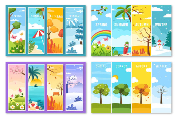 14 Scenery of the Four Seasons of Nature Illustration