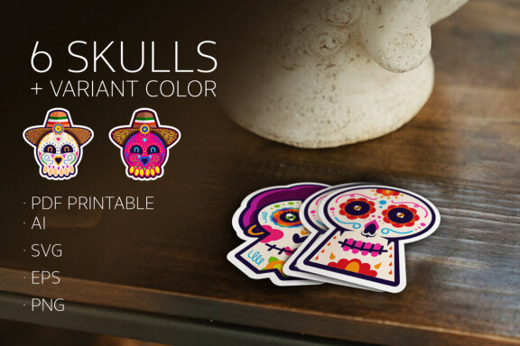 Halloween Skulls Printable Stickers - Characters