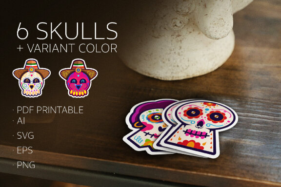 Halloween Skulls Printable Stickers - Characters
