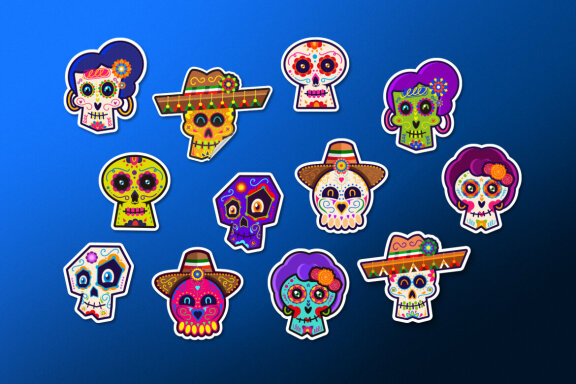 Halloween Skulls Printable Stickers - Characters