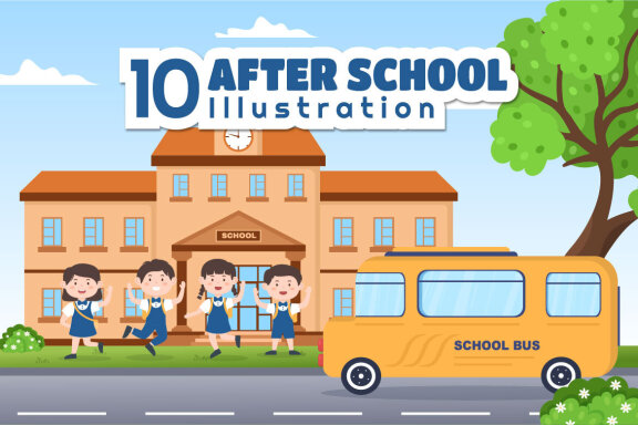 10 Students After School Illustration