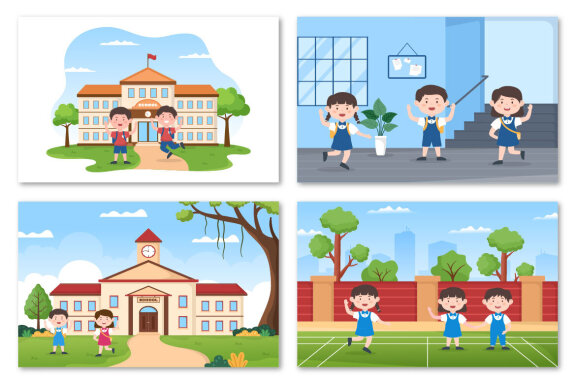 10 Students After School Illustration