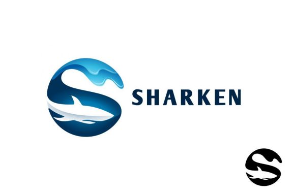 Letter S Negative Space Shark and Wave Logo