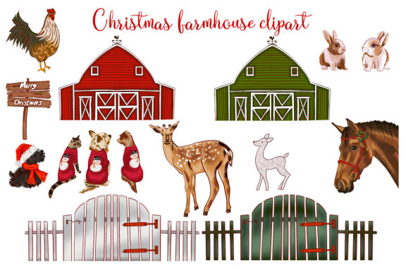 Christmas farmhouse clipart collection
