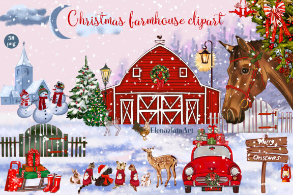 Christmas farmhouse clipart collection