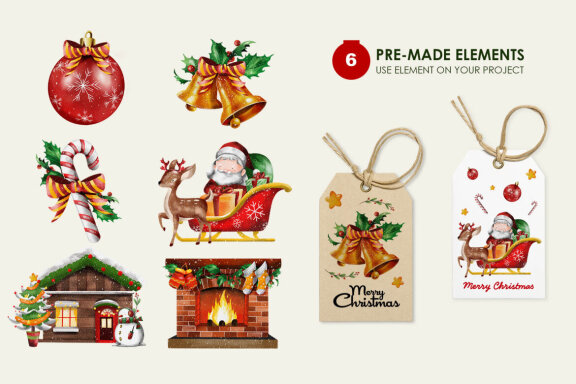 Christmas Watercolor Clipart Illustrations