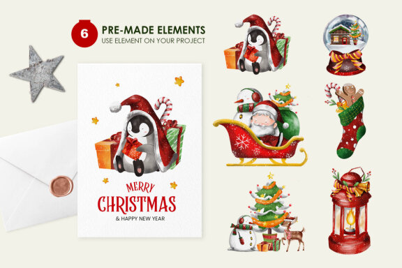 Christmas Watercolor Clipart Illustrations