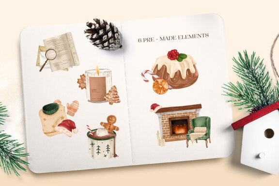 Cozy Christmas Clipart Illustrations