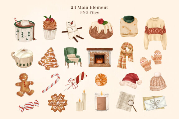 Cozy Christmas Clipart Illustrations